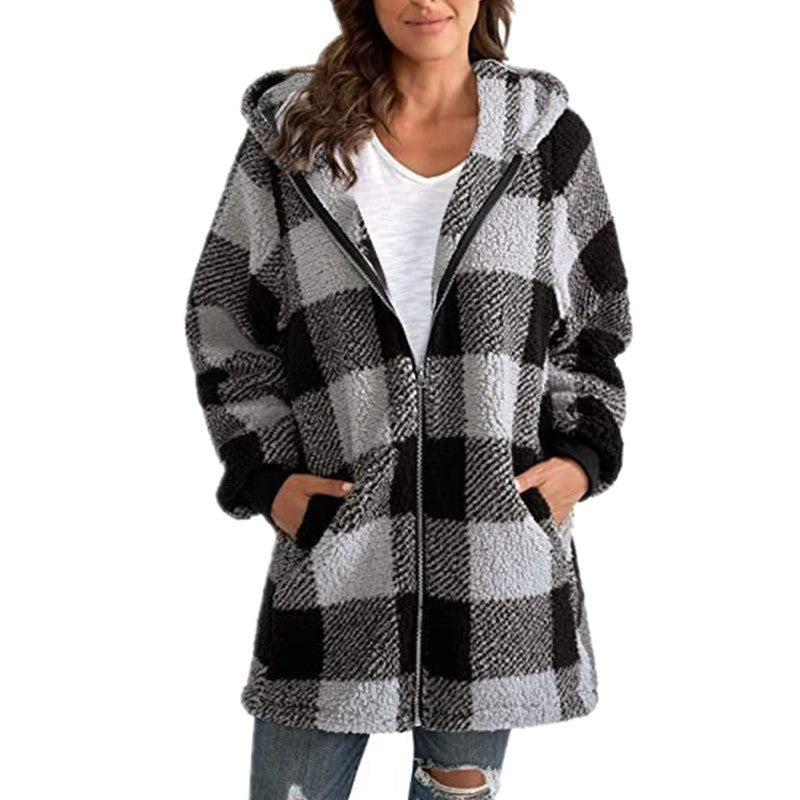 ARABELLA™ - Plaid Fleece Long Sleeve Hooded Coat
