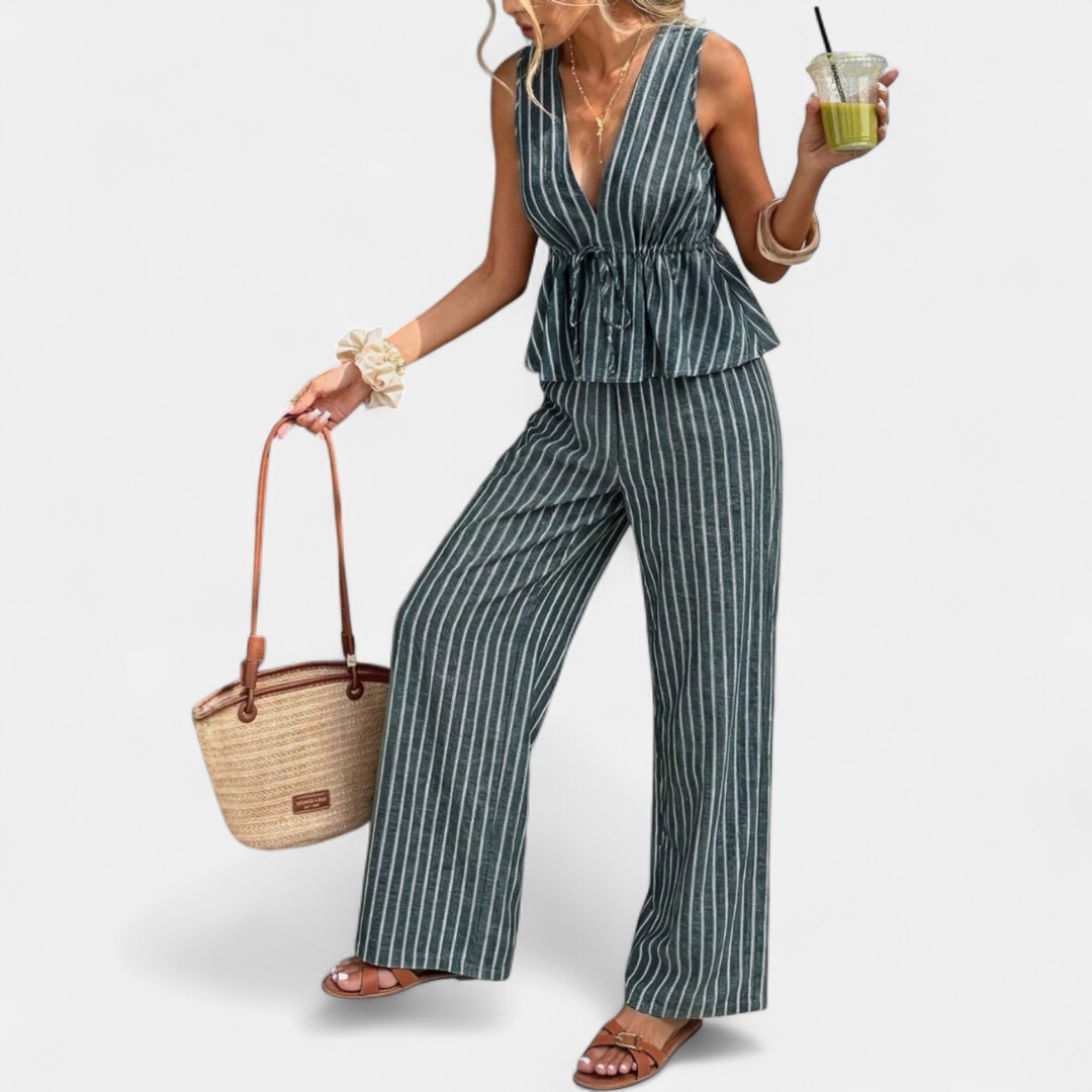 DELFINE™ – Striped Tie-Waist Wide Leg Set