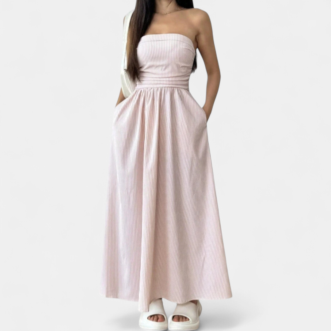 NEVADA™ – Striped Strapless Pocket Maxi Dress