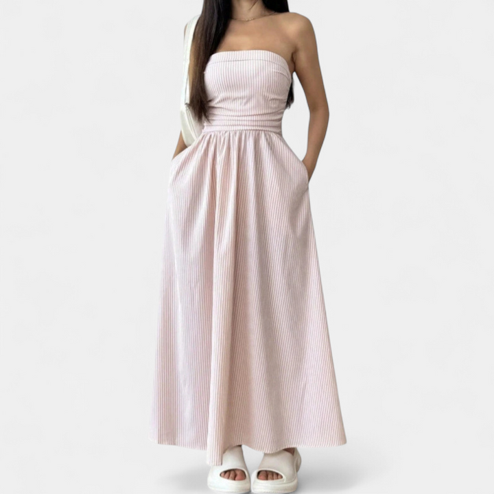 NEVADA™ – Striped Strapless Pocket Maxi Dress