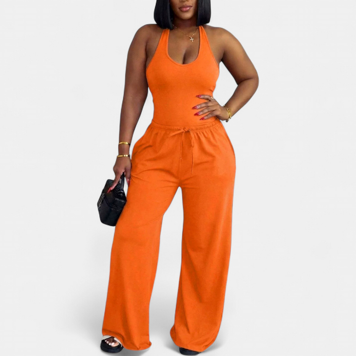 SOLÈNE™ – Halter Neck Cinch Crop & Wide-Leg Pants Set