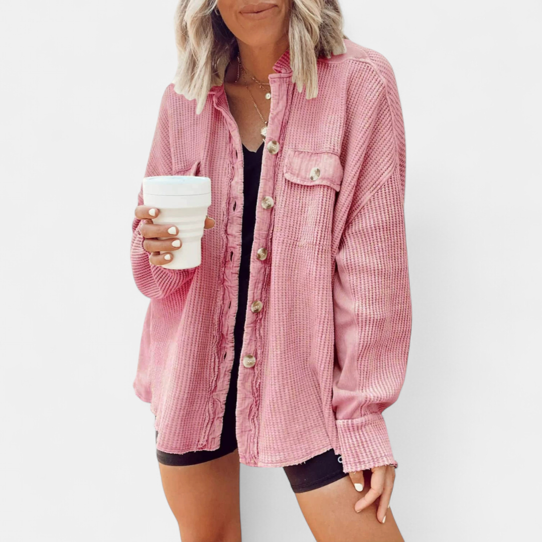BIRDIE™ – Relaxed Batwing Waffle Knit Shacket