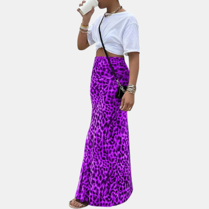 Women's High Waist Mesh Overlay Slim Fit Maxi Skirt with Split