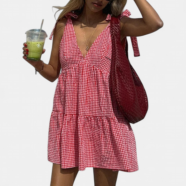 LOLITA™ – Bow Strap Deep V Mini Dress