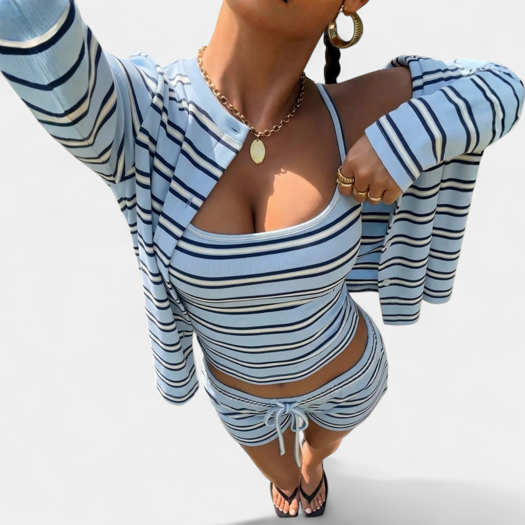 KESTREL™ – Striped Knit Tank Jacket Shorts Set