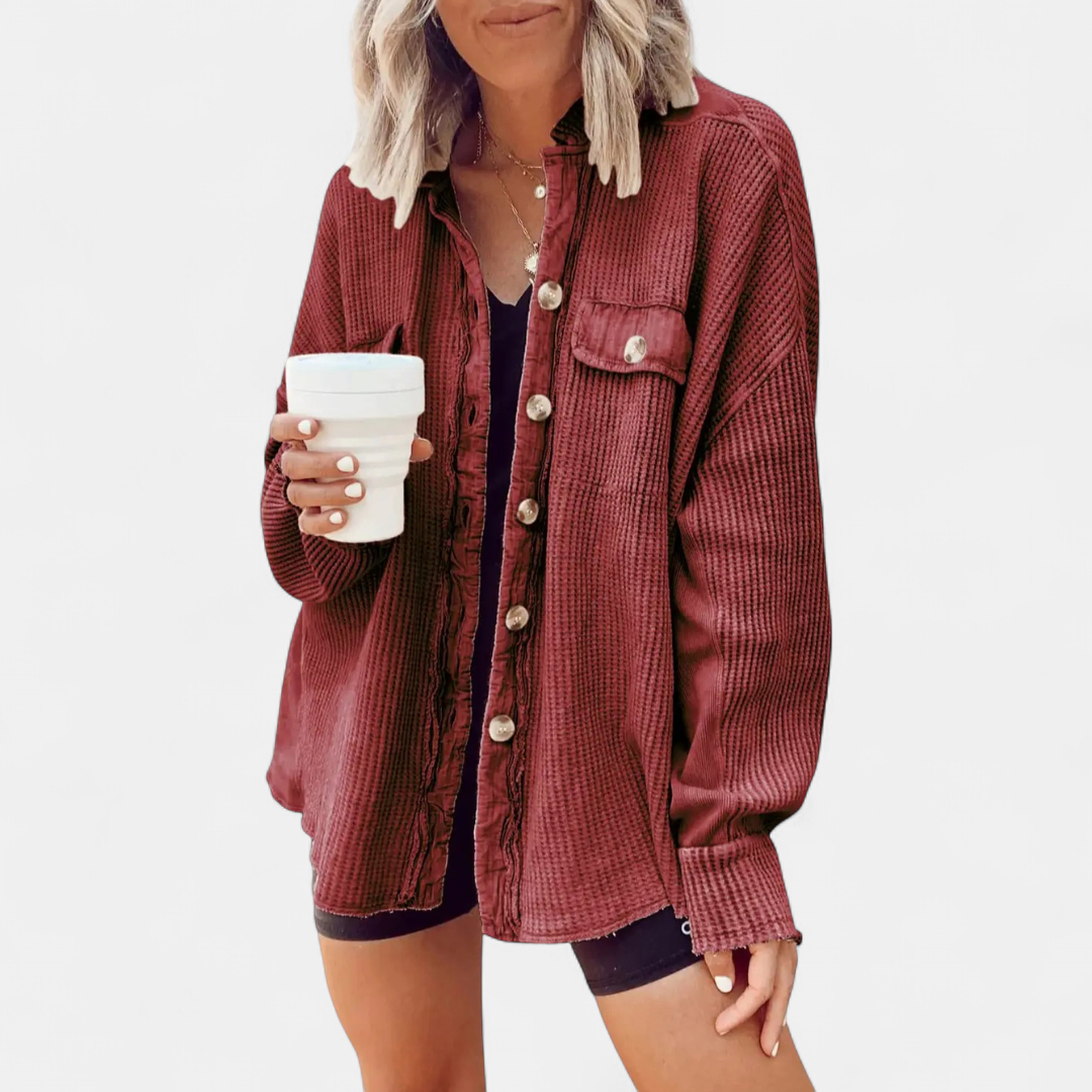BIRDIE™ – Relaxed Batwing Waffle Knit Shacket