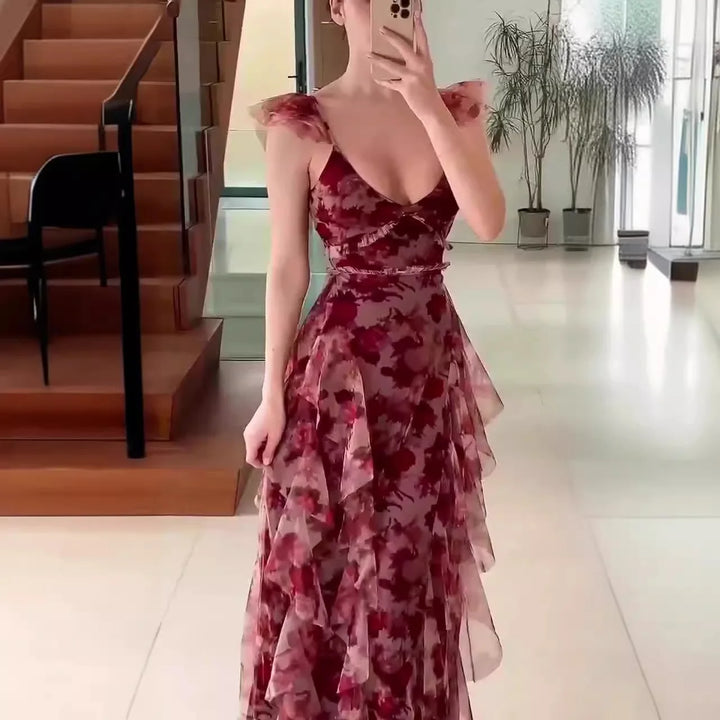 MARIELA™ – Romantic Floral Ruffle Maxi Dress