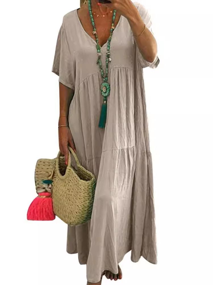 LINNEA™ – Soft Ruffle V-Neck Maxi Dress
