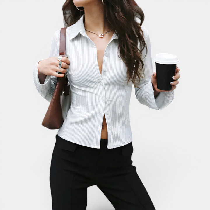 HARRIGAN™ – Classic Striped Button-Front Blouse
