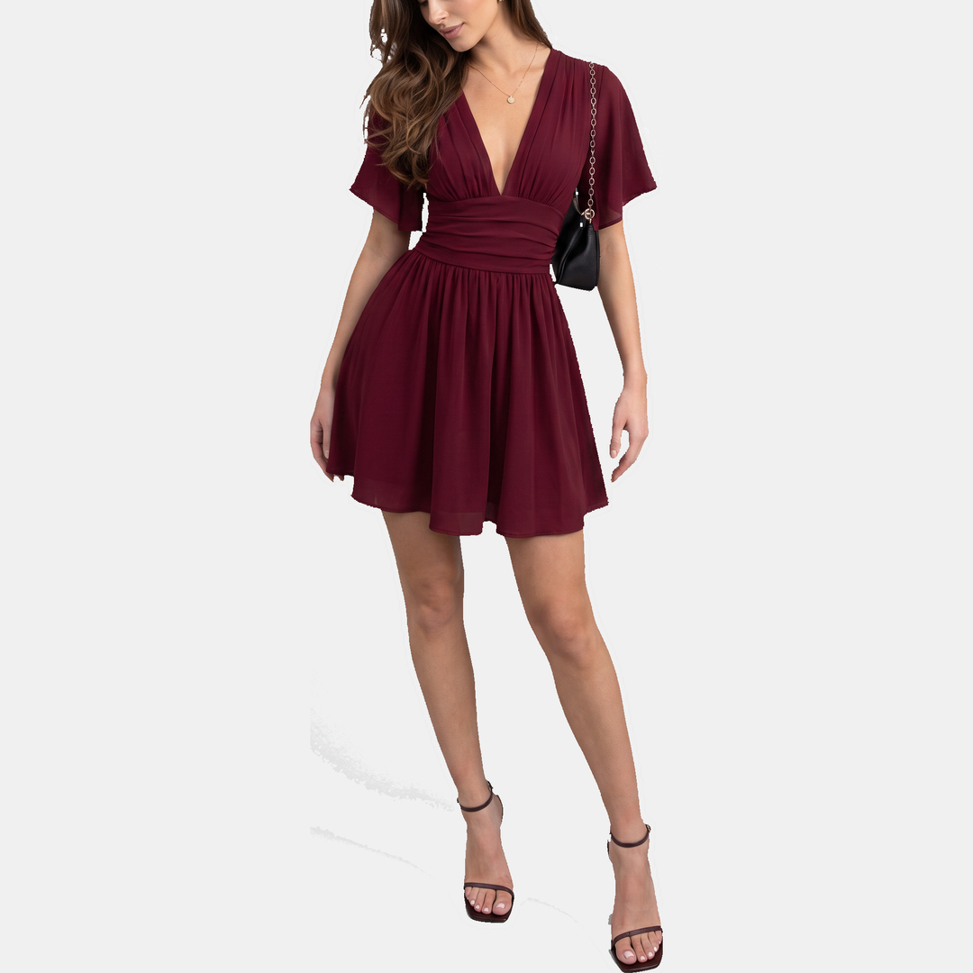 Women's Ruched High Waist Wide Leg V-Neck Summer Romper