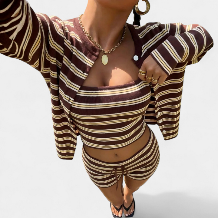 KESTREL™ – Striped Knit Tank Jacket Shorts Set