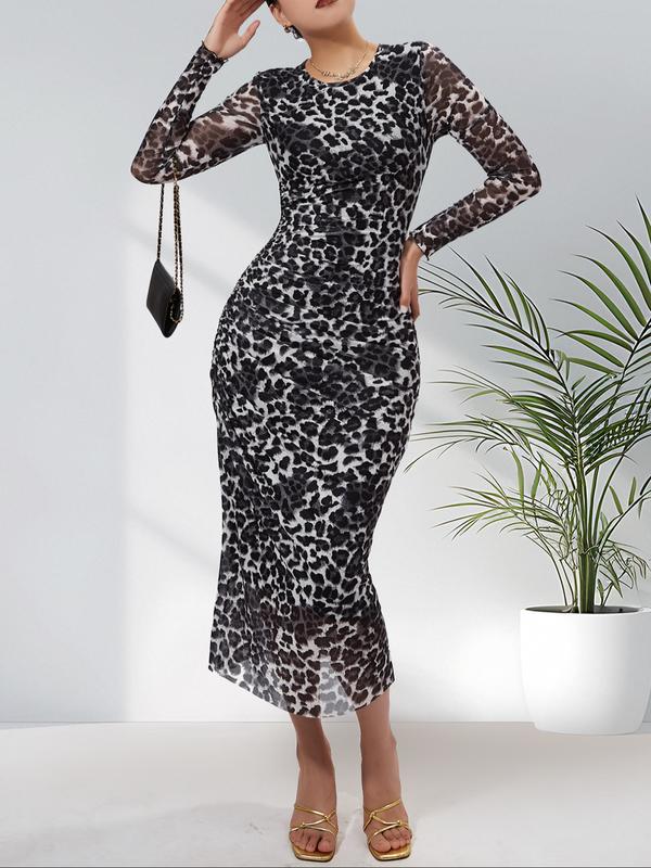 ALIANNA™ - Elegant Leopard Print Ruched Bodycon Dress for Parties