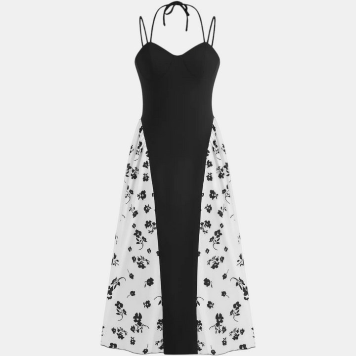 Women's Backless Contrast Print Spaghetti Strap Maxi Dress