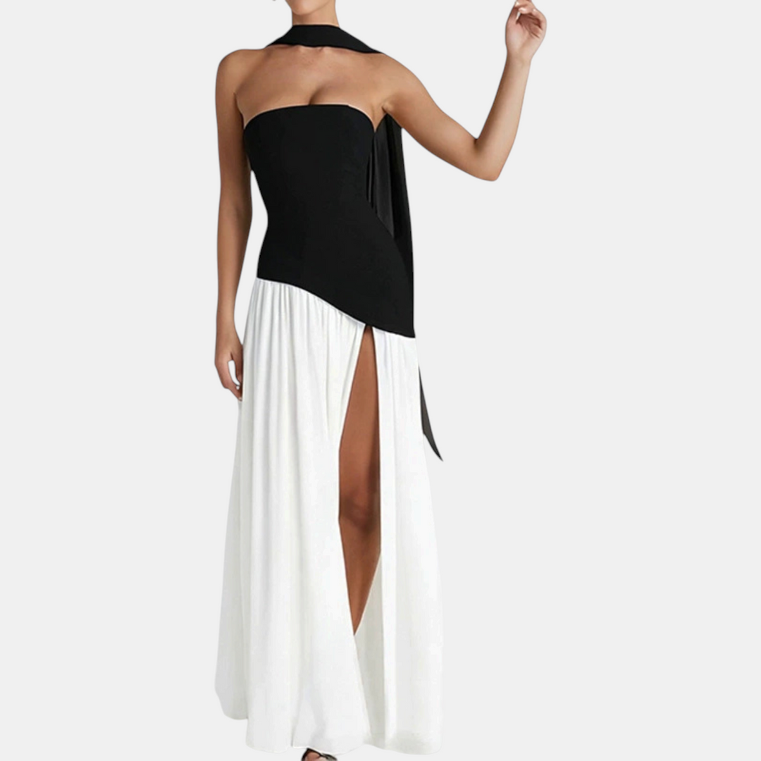 Women's Strapless High Slit Solid Maxi Dress