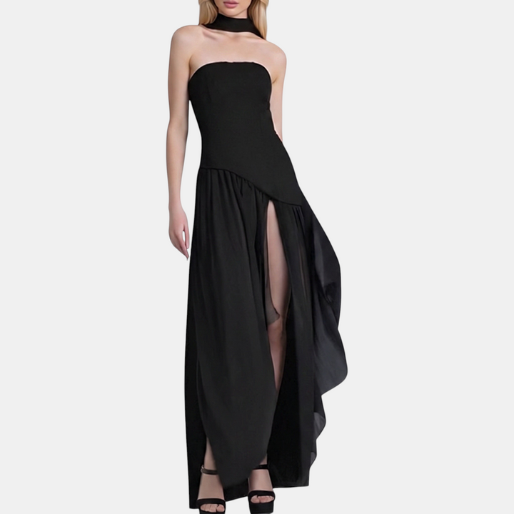 Women's Strapless High Slit Solid Maxi Dress