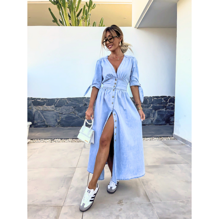 MAELLE™ – Elegant V-Neck Midi Dress