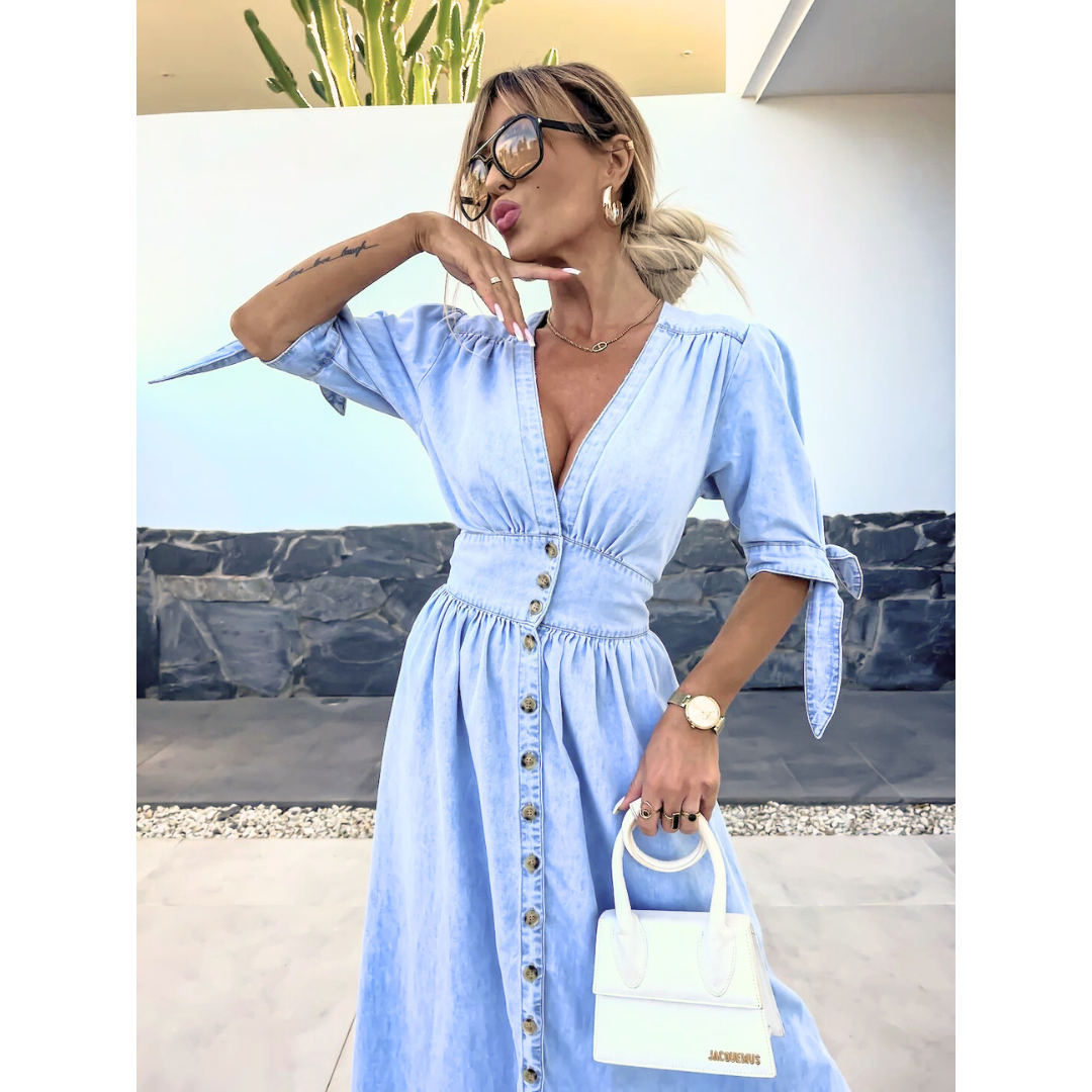 MAELLE™ – Elegant V-Neck Midi Dress