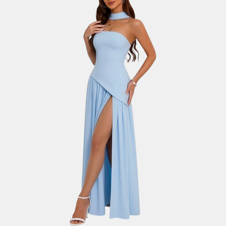 Women's Strapless High Slit Solid Maxi Dress