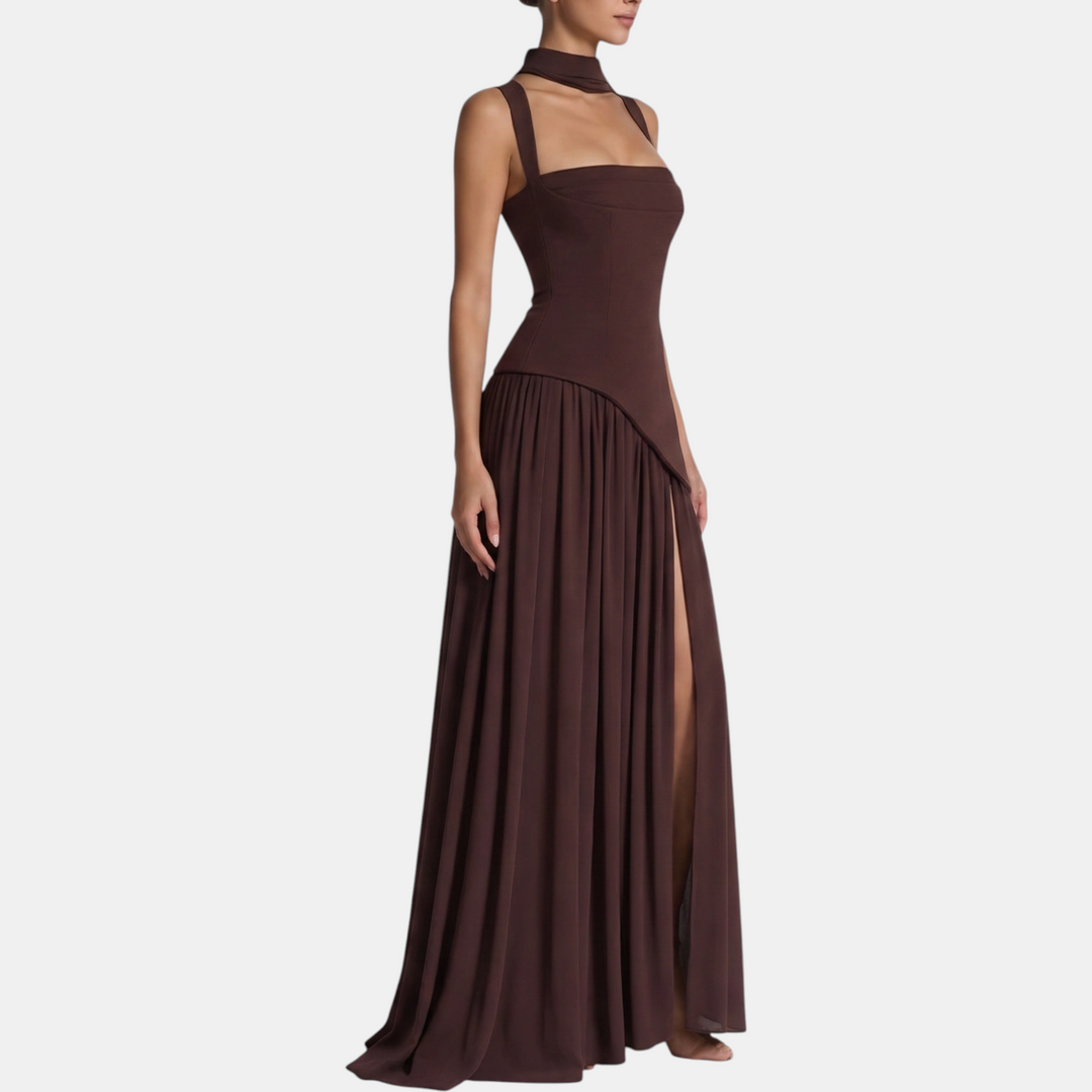 Women's Strapless High Slit Solid Maxi Dress