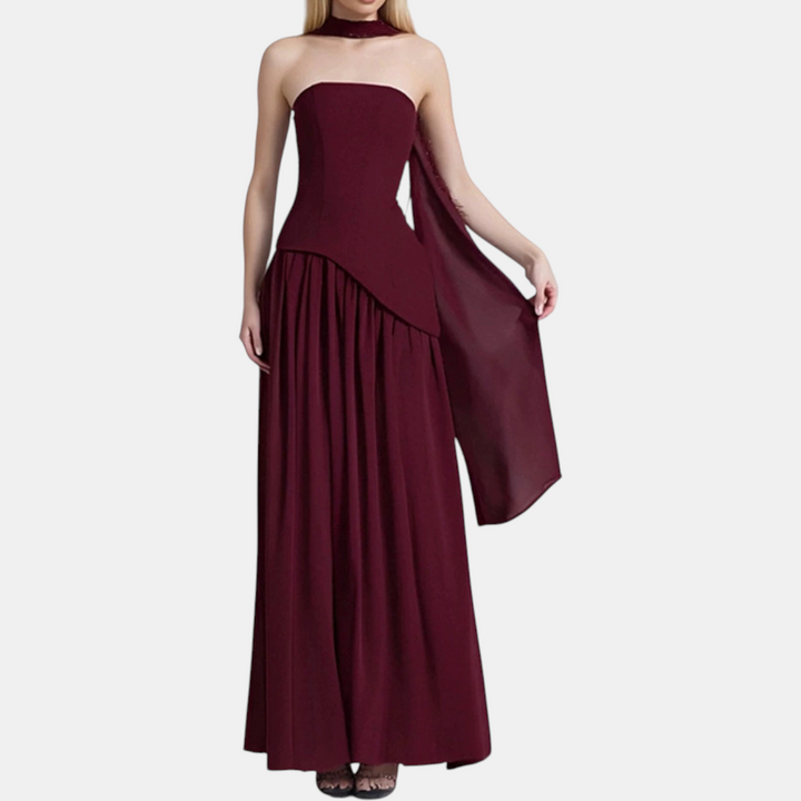 Women's Strapless High Slit Solid Maxi Dress