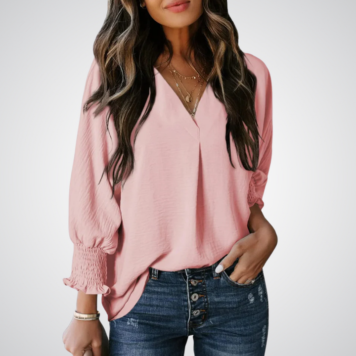 LEILA™ – Classic V-Neck Tunic Blouse