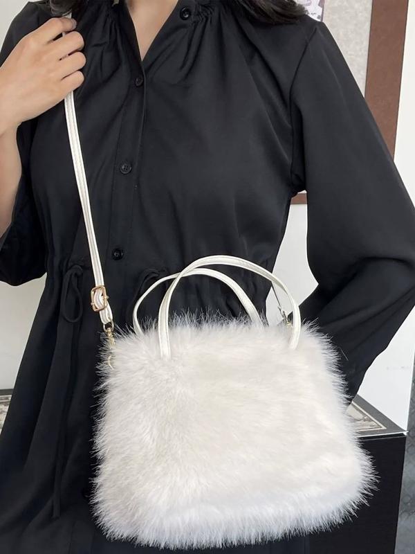 LIZZIE™ - Fashionable Imitation Fur Small Handbag with Grip Handle & Shoulder Strap
