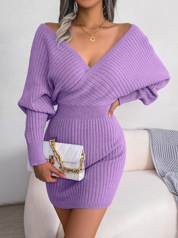 BLAKE™ - Wrapped V-Neck Sweater Dress with Slim-Fit Long Sleeves