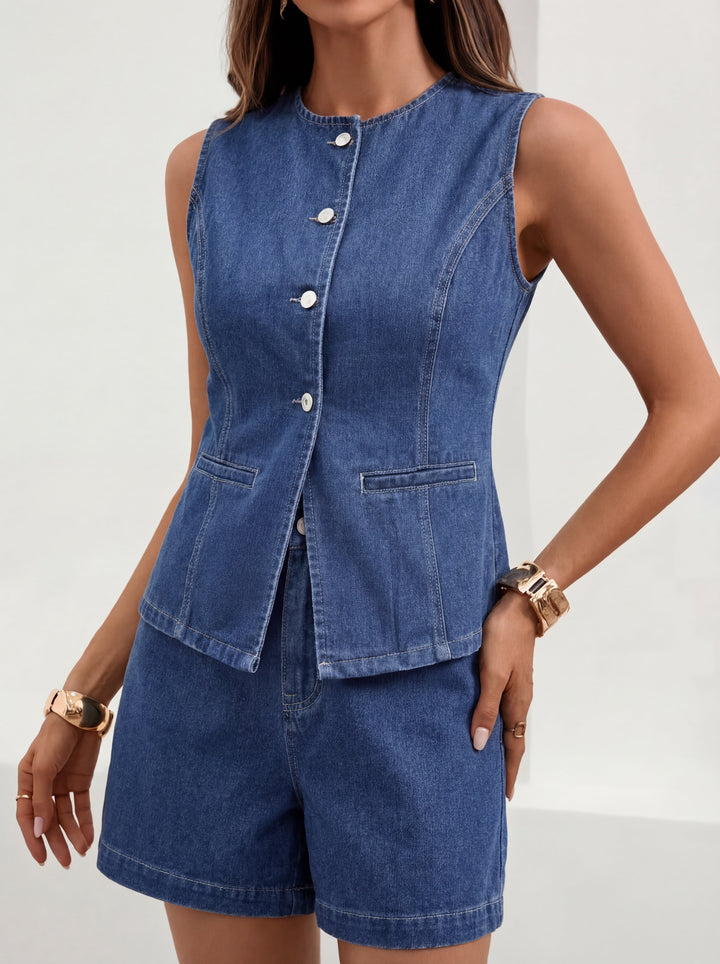 DENNISE™ – Casual Vest & Shorts Two-Piece Set