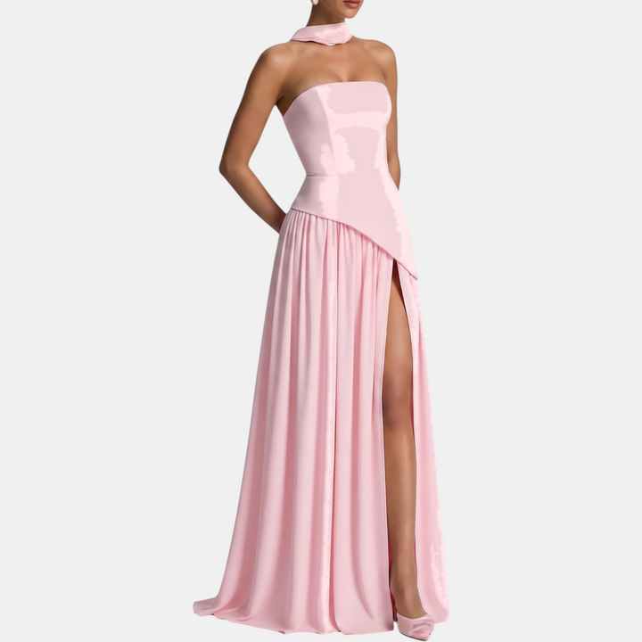 Women's Strapless High Slit Solid Maxi Dress