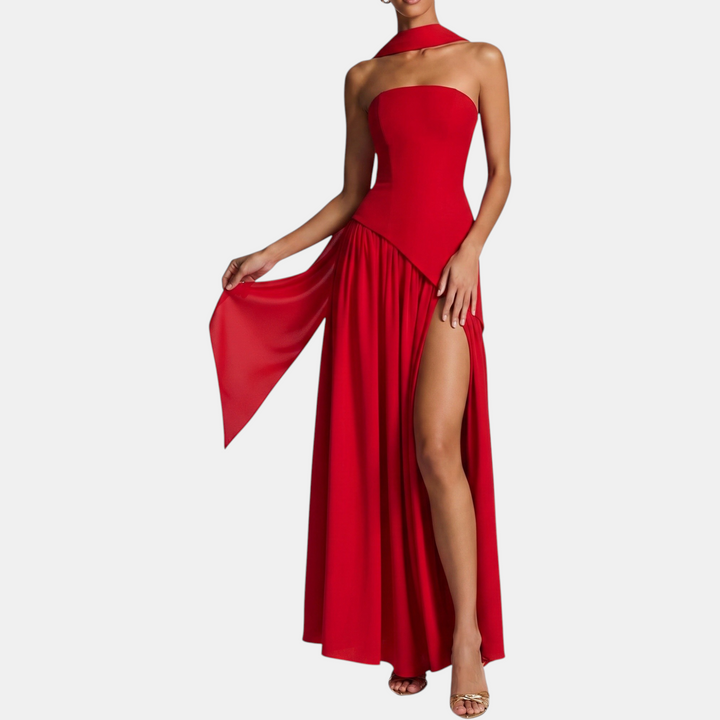Women's Strapless High Slit Solid Maxi Dress