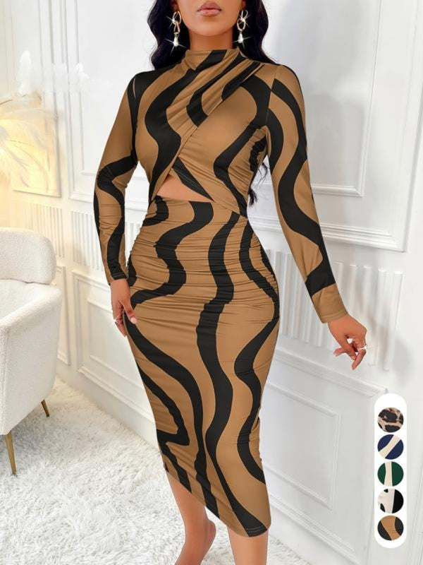 ARA™ - Colorblock Print Cut-Out Bodycon Dress for Spring & Fall
